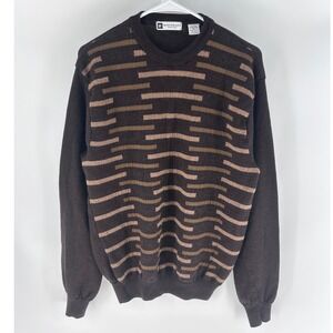 Bachrach Mens Merino Wool Sweater Geometric 3D Pattern Brown XL Made in Italy